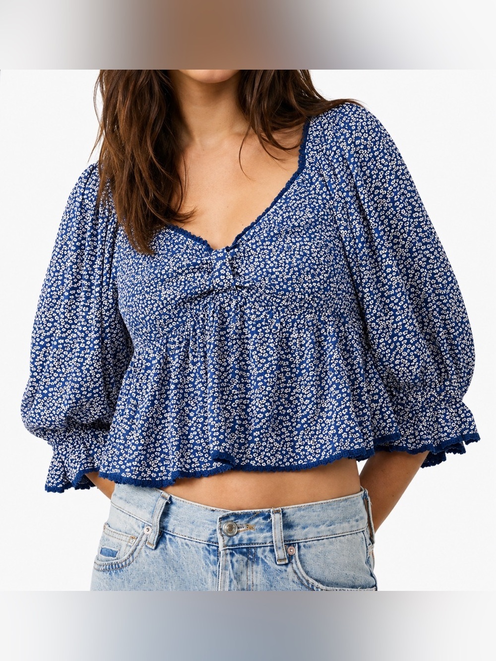 Free People Britnee floral cropped peplum top, large